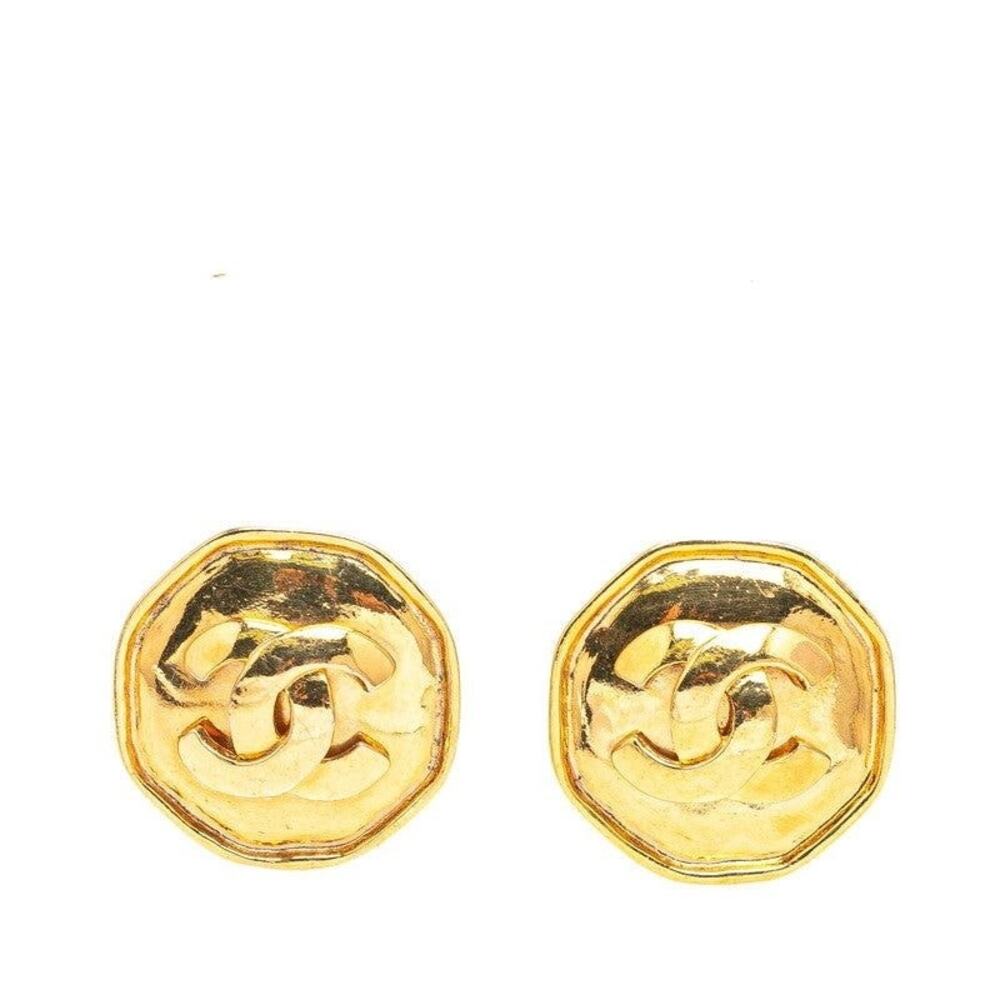 Chanel CC Logo Octagon Gold Plated Earrings